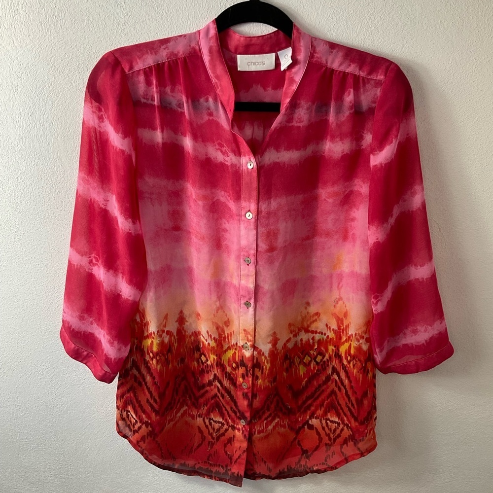 Chico’s Pink Sheer Blouse Top Sz 0 S